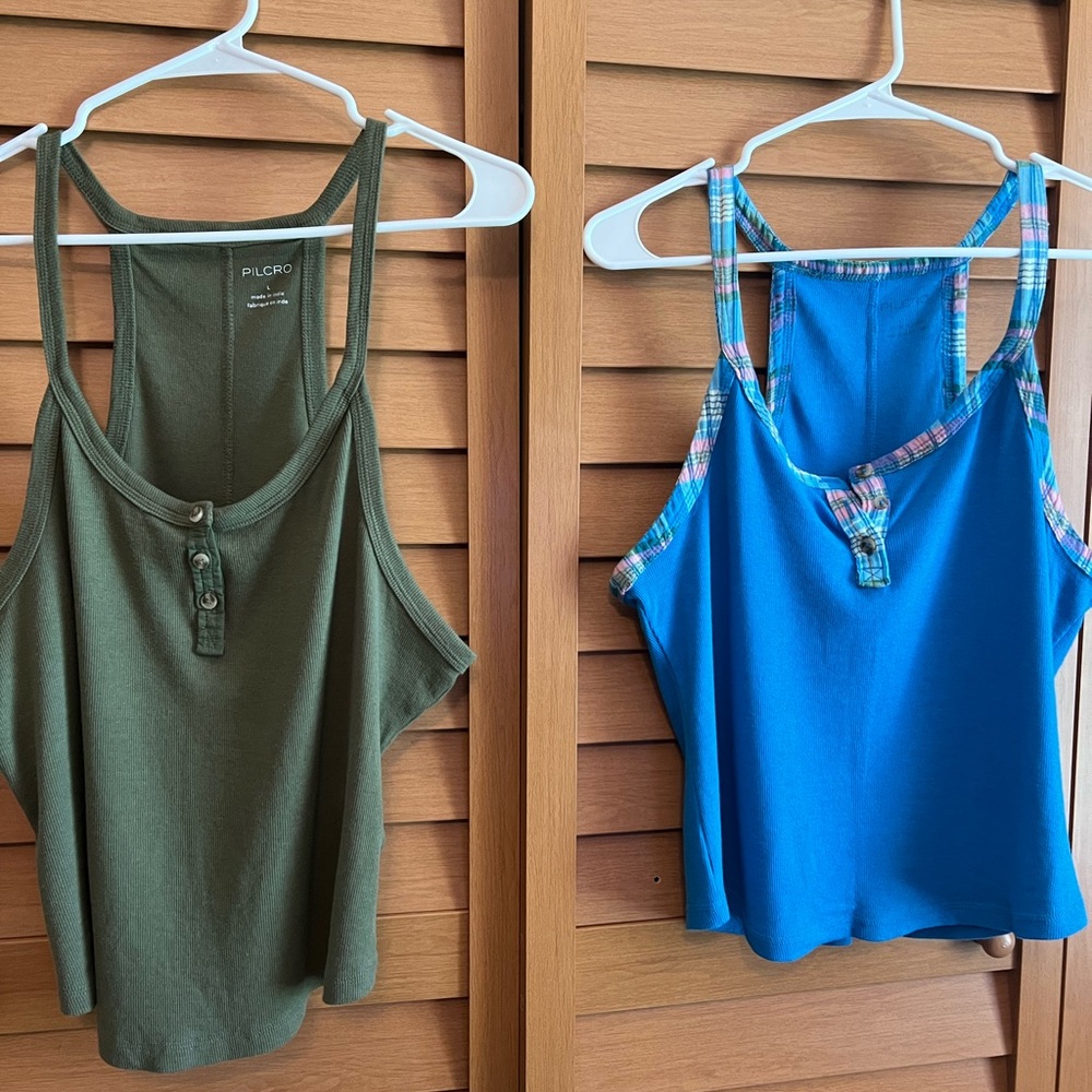 Pilcro Olive Green and Bright Blue Tank Tops